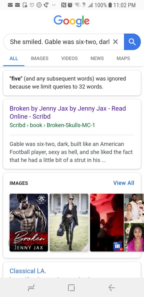 WORD FOR WORD, THE SAME PASSAGE IN A PREVIOUSLY PUBLISHED BOOK BY JENNY JAX
