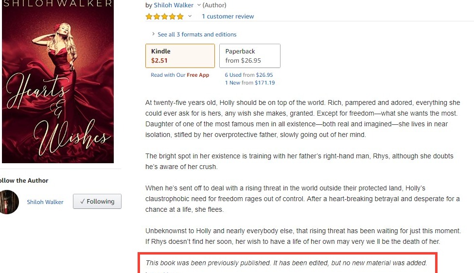 screenshot of shiloh's hearts and wishes, with text 'previously published'