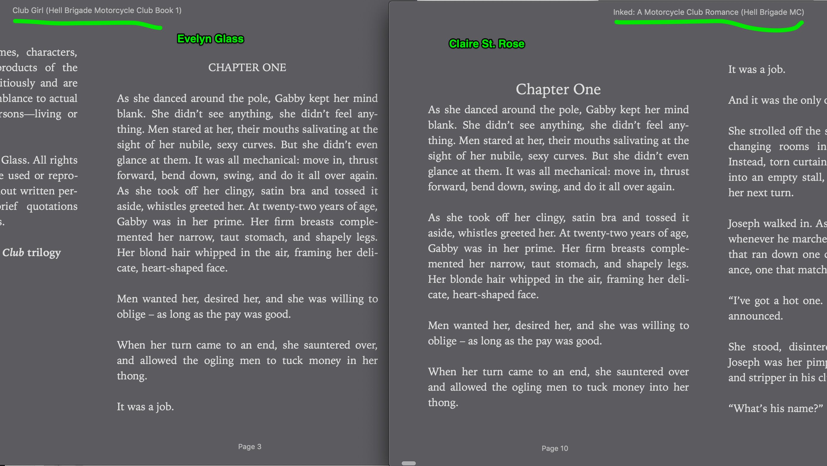 Evelyn Glass & Claire St. Rose books side by side comparisons - books identical
