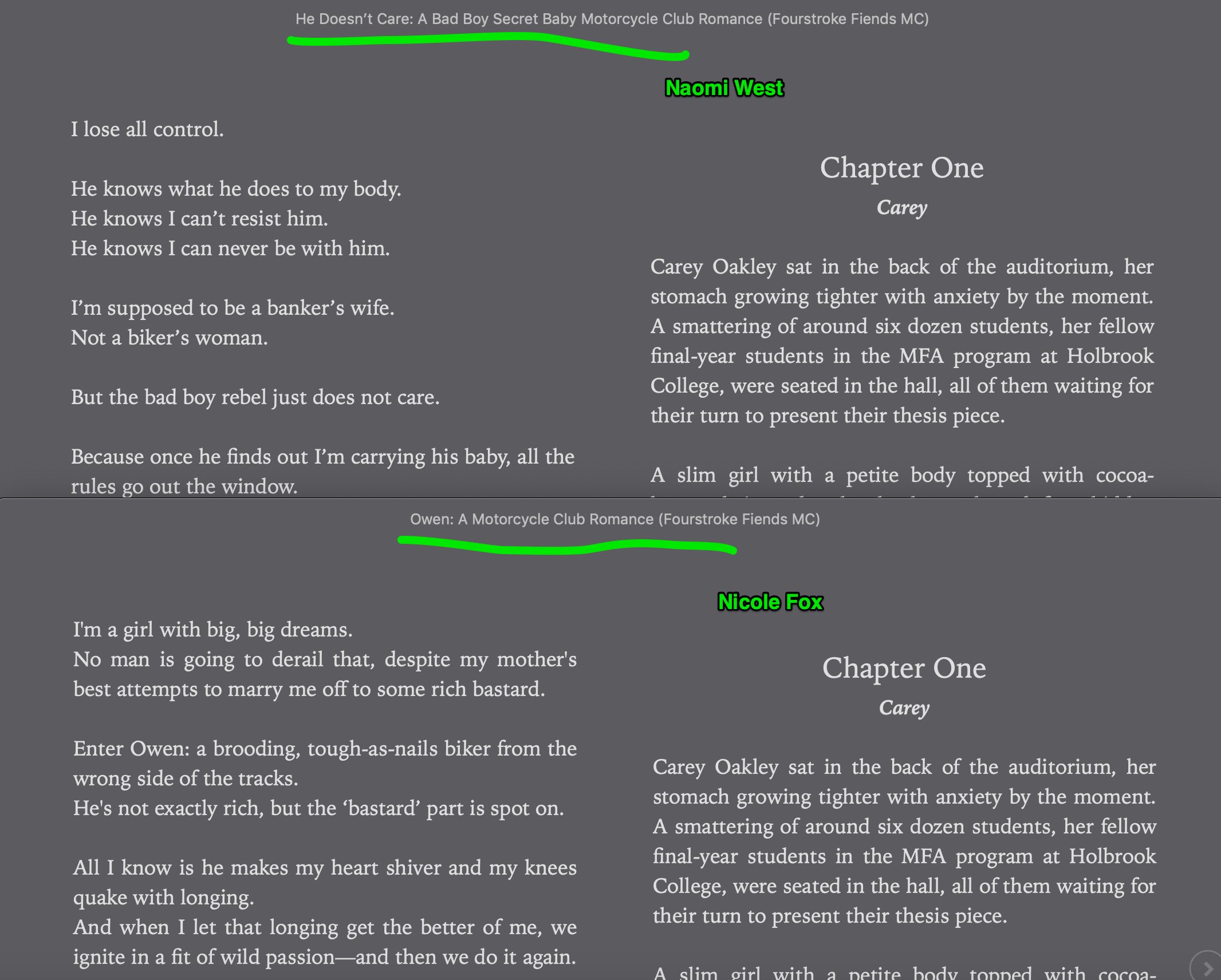 Naomi West & Nicole Fox books side by side comparisons - books identical