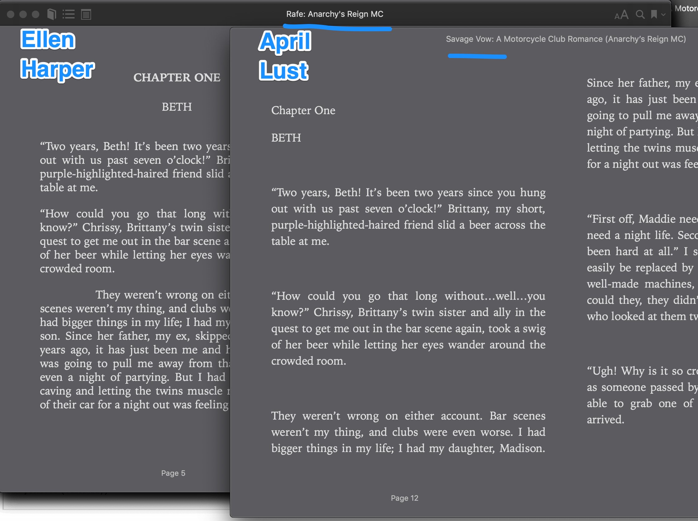 Ellen Harper and April Lust books side by side comparisons - books identical