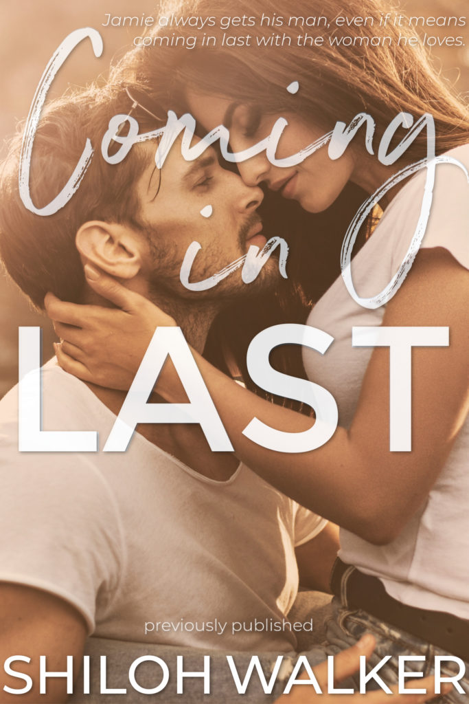 Coming in last 2019 cover, couple sitting face to face in am embrace, soft golden light filtering in