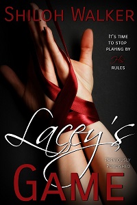 woman's hands bound with dark red ribbon, Lacey's Game